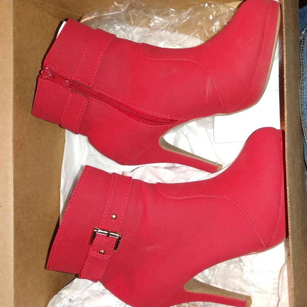 Red high heel ankle boots, only worn a couple times
